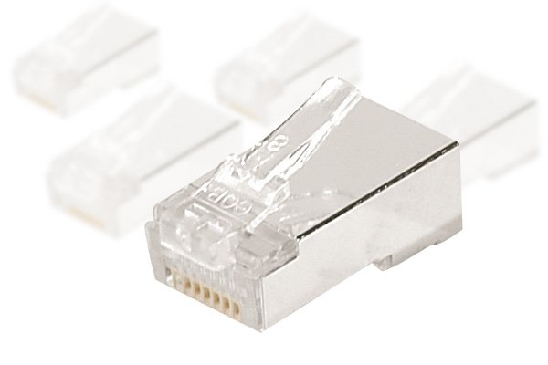 iGreely Shielded Cat6 RJ45 Connectors 50-Pack Gold Plated RJ45  Cat6/Cat5E/Cat5 8P8C 50 Micron 50u 3 Prong FTP STP Ethernet Cable Crimp  Modular Plug